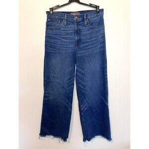 J.Crew Point Sur Wide Leg Crop Jeans Sz 31T Medium Wash High Rise Fray Hem